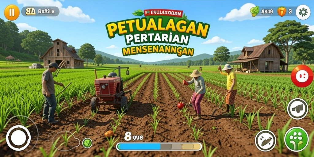 Tangkapan layar gameplay 8II yang menunjukkan kegiatan bertani.