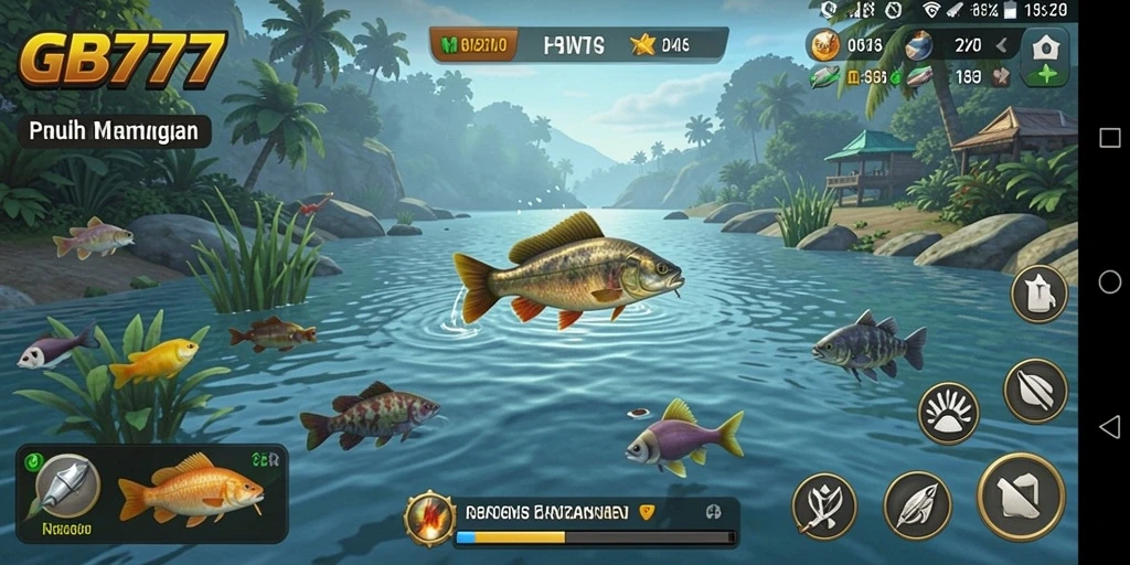 Screenshot gameplay GB777 yang menampilkan aksi memancing yang seru.