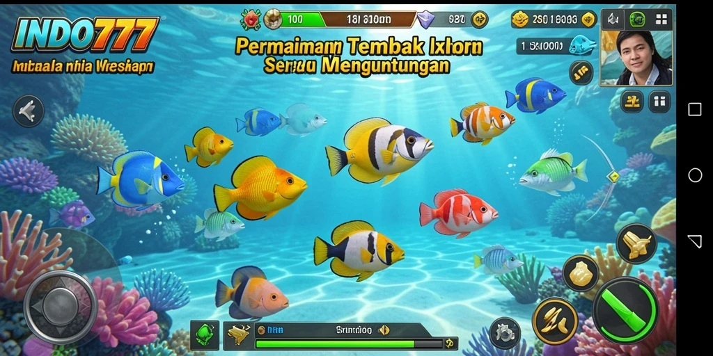 Tangkapan layar utama INDO777 menampilkan aksi seru dalam berburu ikan.