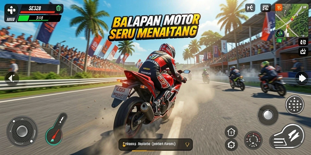 Gameplay seru balap motor dengan grafis memukau.
