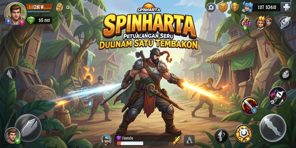 Tampilan gameplay mendebarkan SPINHARTA di medan perang.