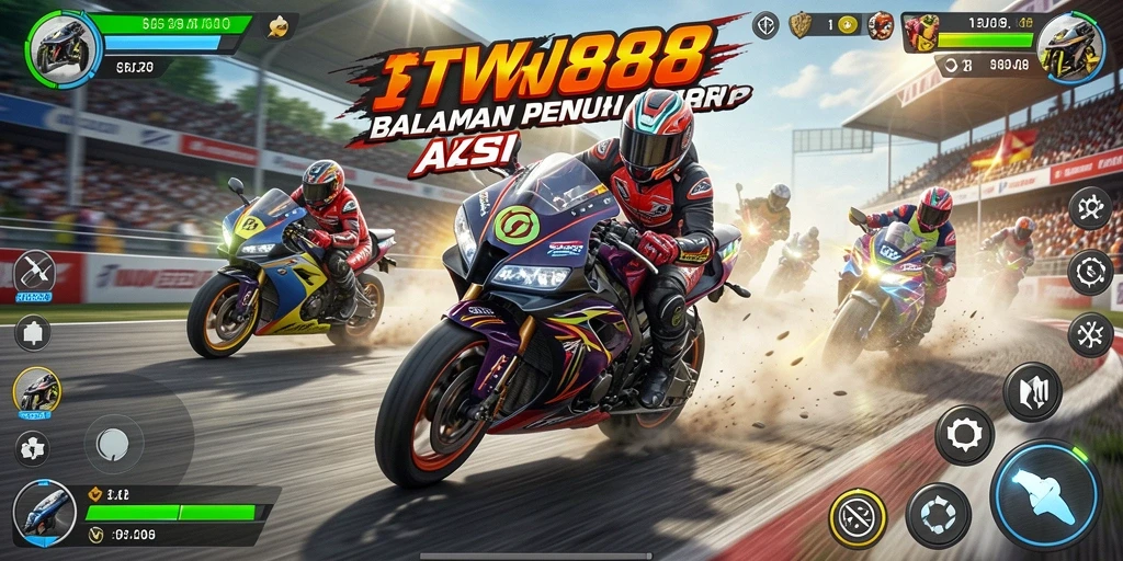 Tangkapan layar gameplay TV888 dengan balapan motor yang mendebarkan.